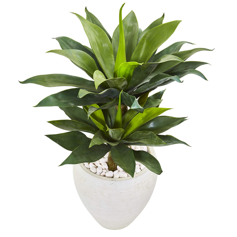Nearly Natural 33in. Double Agave Succulent Artificial Plant in White Planter - Diamond Home USA