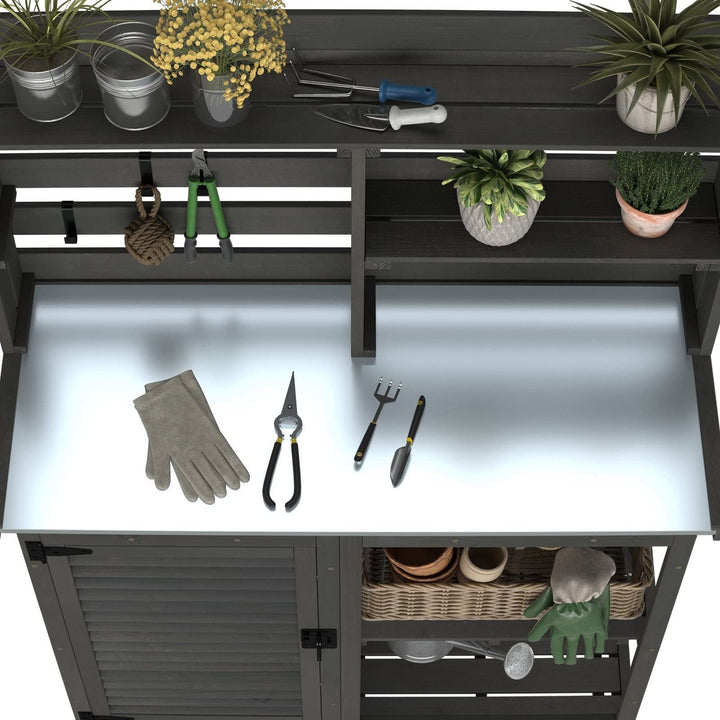 Potting Bench Table Large Garden Outdoor Metal Tabletop Workstation Black - Diamond Home USA