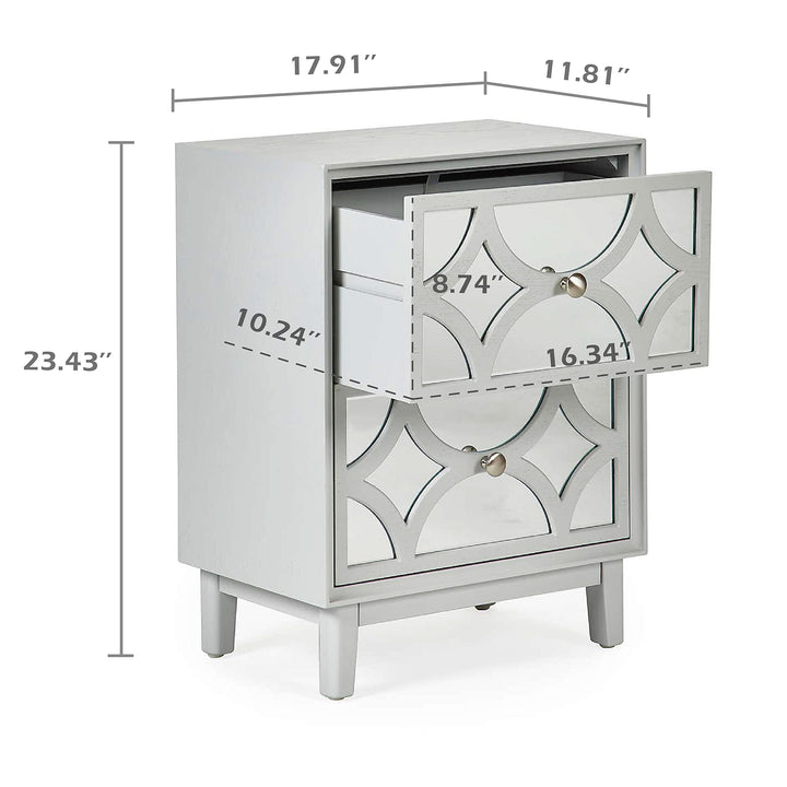 Contemporary Mirror Front 2-Drawer Nightstand Light Grey Modern MDF Plated - Diamond Home USA