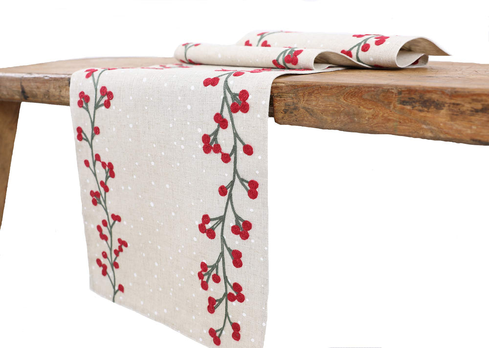 Manor Luxe Holly Berry Branch Table Runner 16"x36" Natural - Diamond Home USA