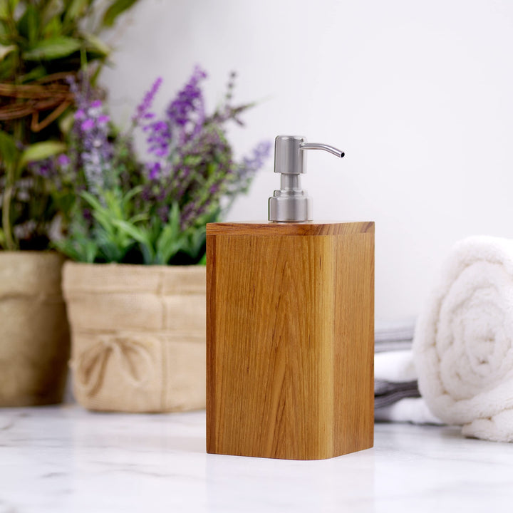 Soap Dispenser W/Stainless Steel Pump Teak Single Piece