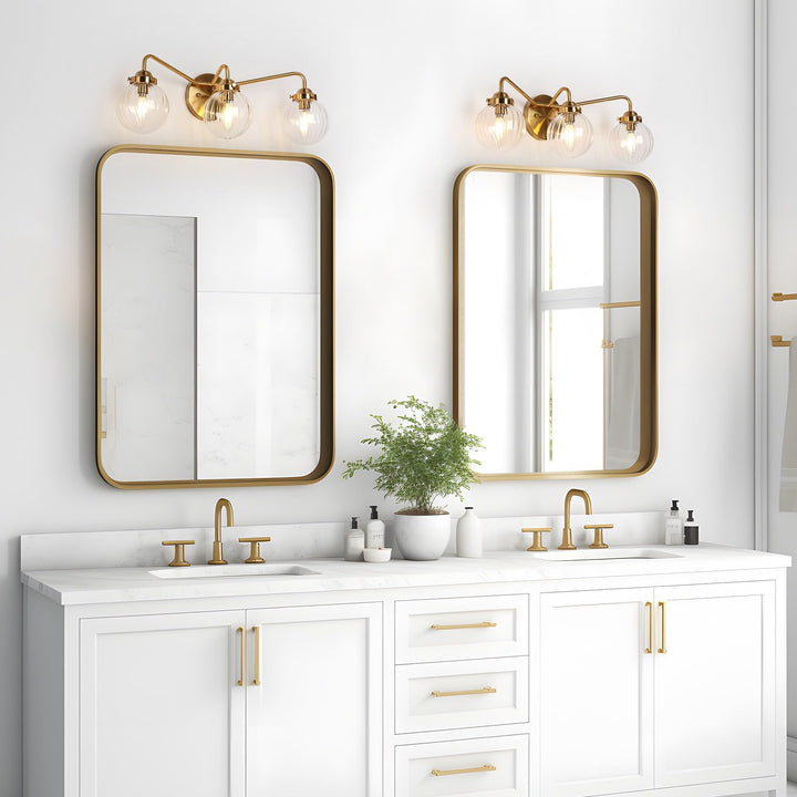 Mid-Century Modern 3-Light Gold Bathroom Vanity Lights Globe Glass Wall - Diamond Home USA