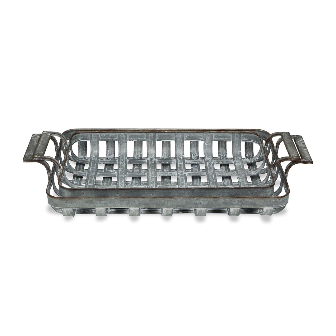 Cheungs Set of 2 Rectangular Woven Metal Side Handles Tray Gray - Diamond Home USA