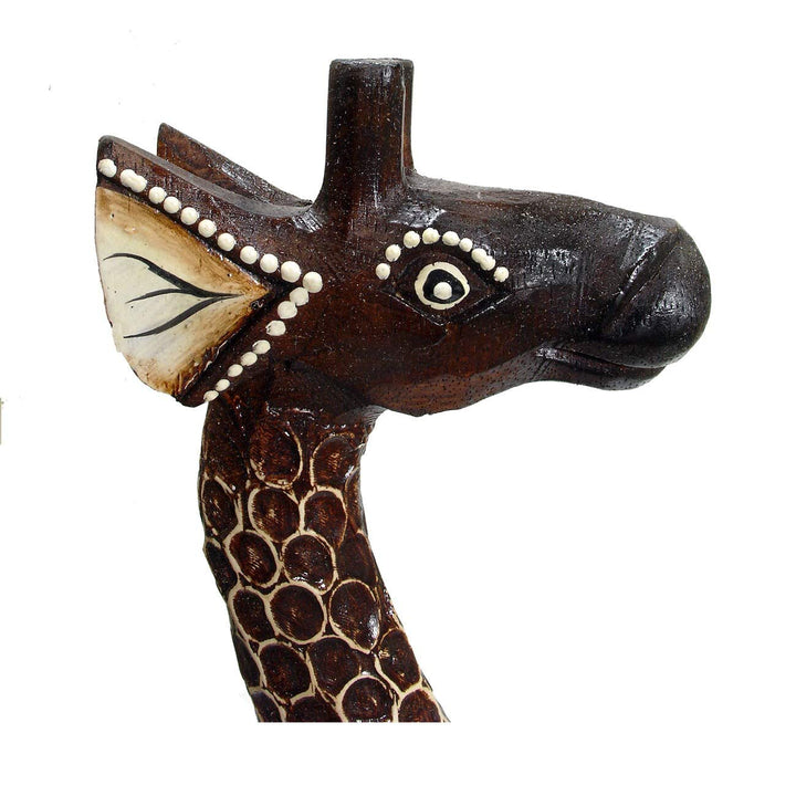 Hand-Carved Textured Wooden Giraffe Statue (Indonesia) Multi Color Wood Handmade - Diamond Home USA