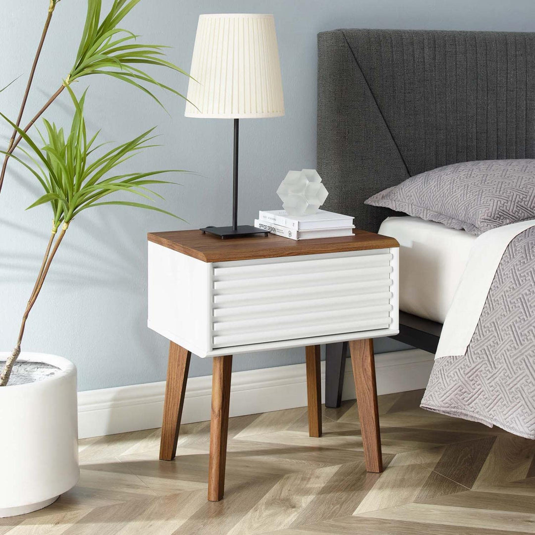 Modway Render Mid-Century Modern End Table or Nightstand in Walnut White 15 x 19 - Diamond Home USA