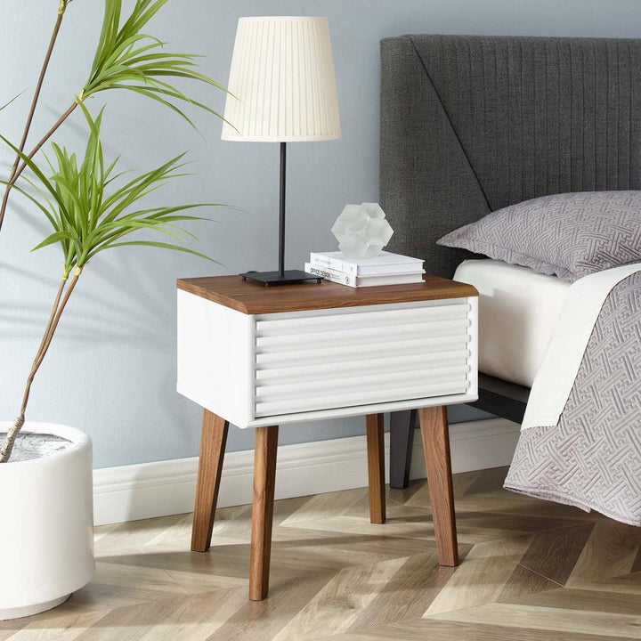 Modway Render Mid-Century Modern End Table or Nightstand in Walnut White 15 x 19 - Diamond Home USA