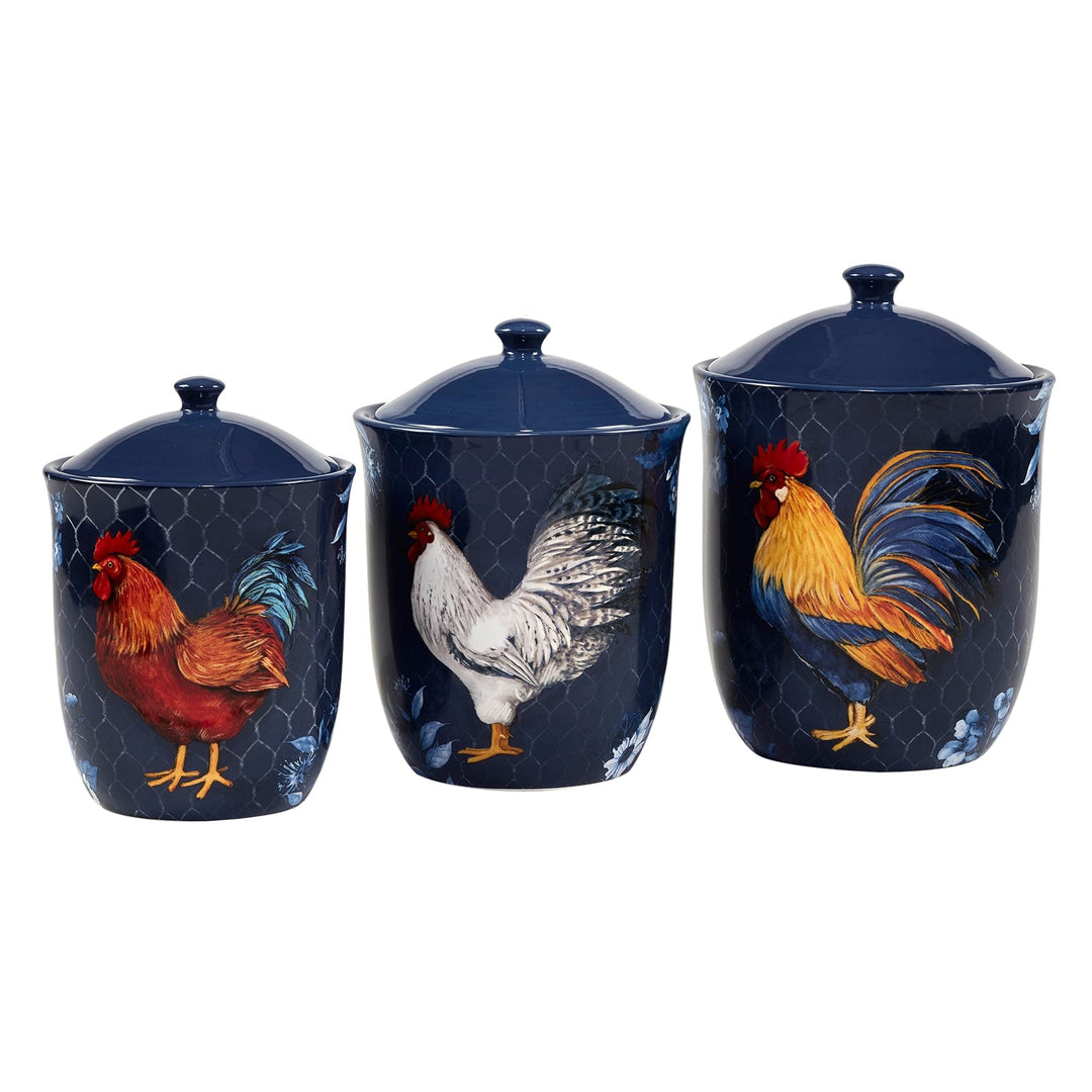 Indigo Rooster 3-Piece Canister Set Blue Multi Color Red Medium