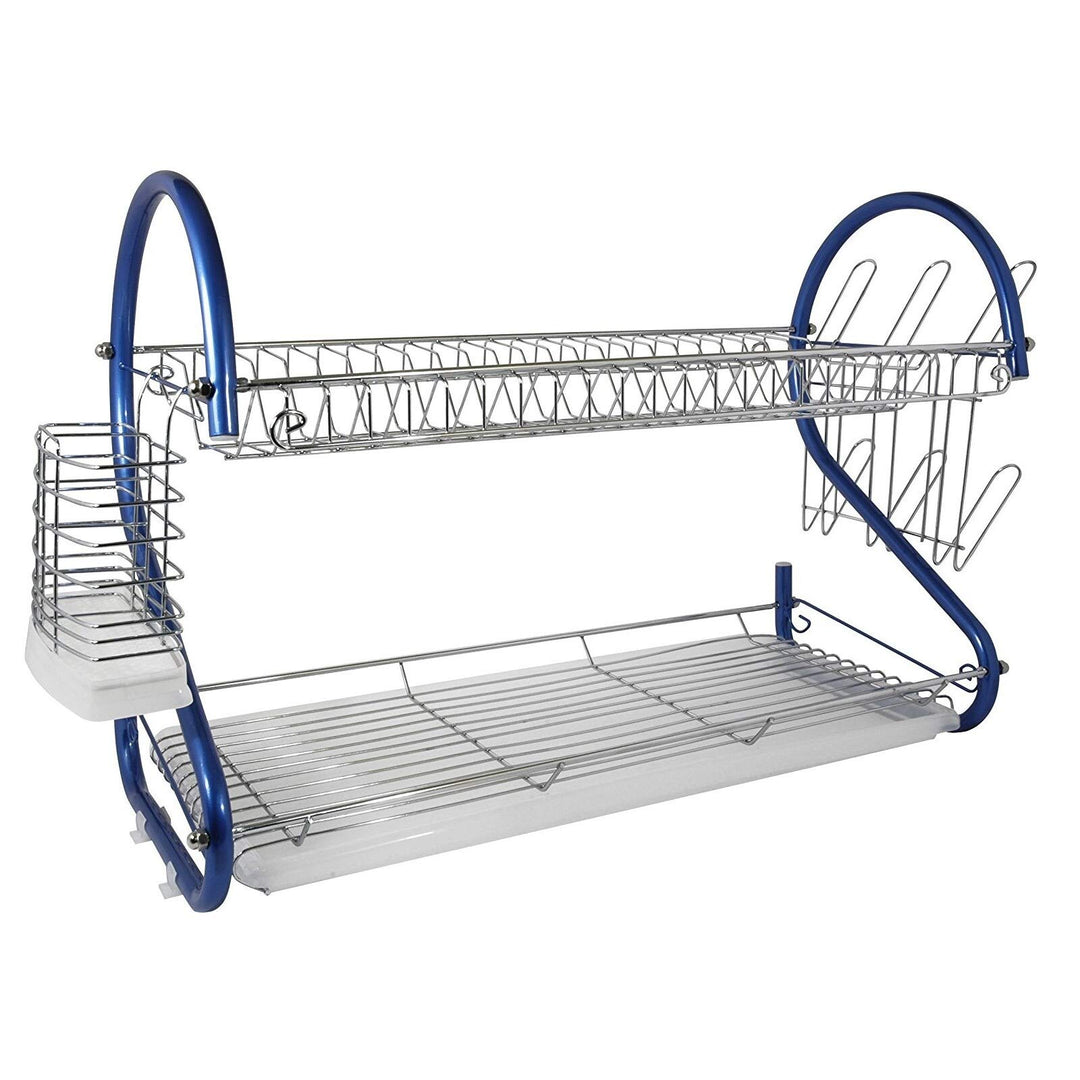 22-inch 2-Tier Chrome Plated Dishrack in Blue Metal Finish - Diamond Home USA