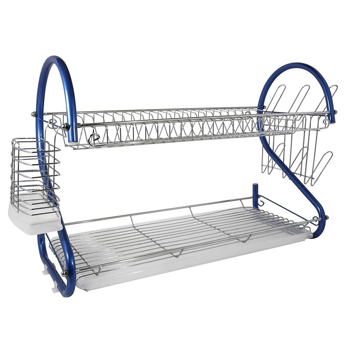 22-inch 2-Tier Chrome Plated Dishrack in Blue Metal Finish - Diamond Home USA