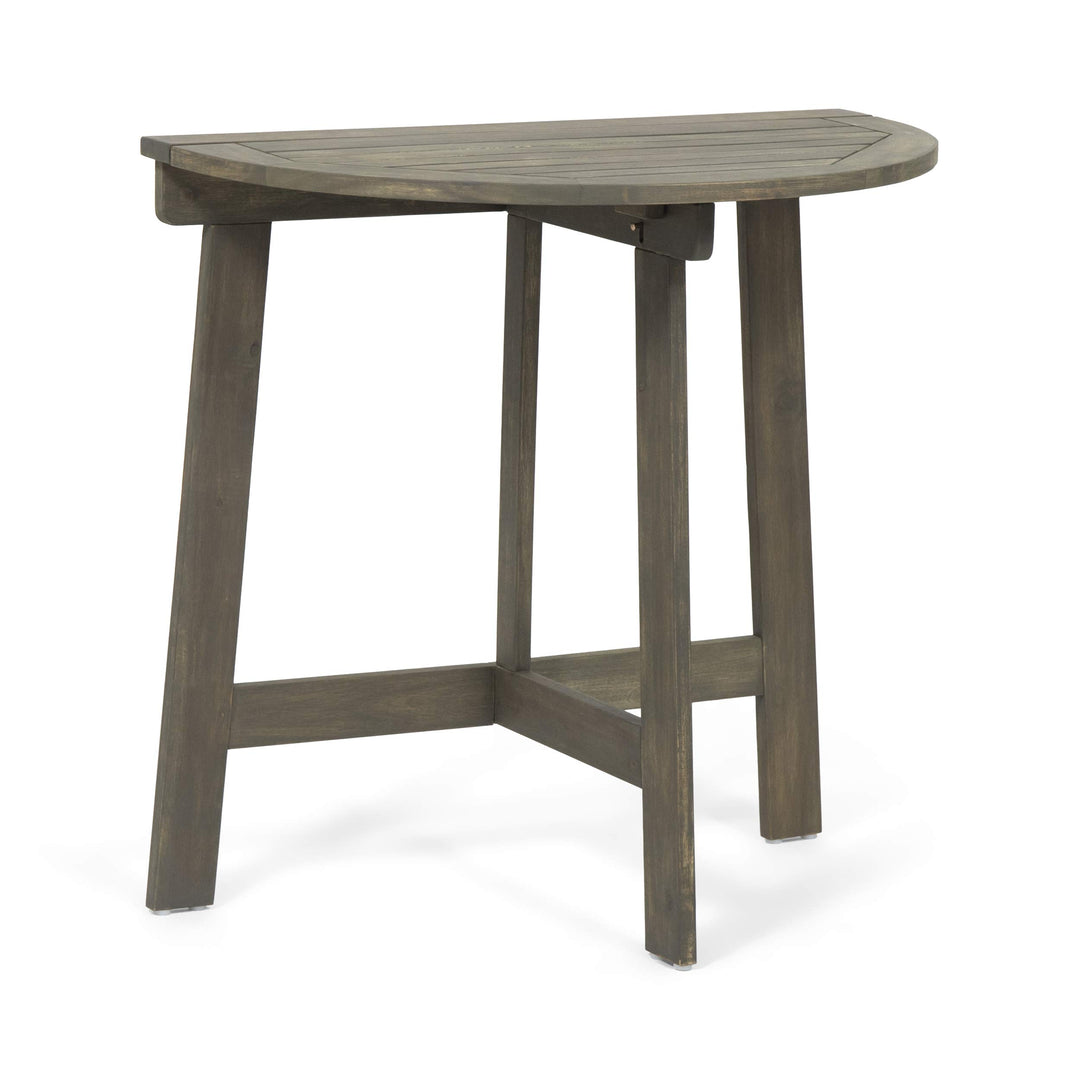 GDFStudio Outdoor Half-Round Folding Acacia Wood Bistro Table Gray Gray Finish