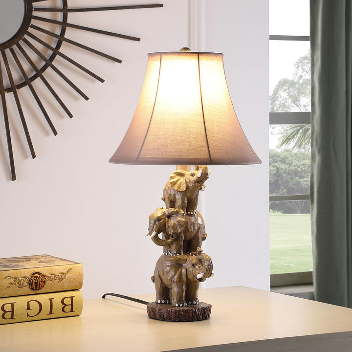 ORE International 21" in Wildlife 3 Stacked Elephants Polyresin Table Lamp - Diamond Home USA