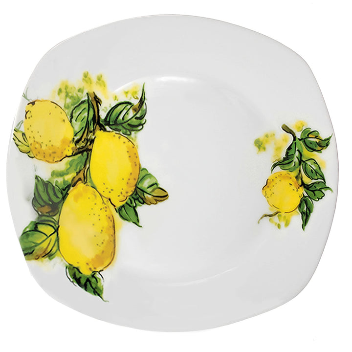 Porcelain 20 Piece Square Dinnerware Set Service For 4-lemon Design White - Diamond Home USA