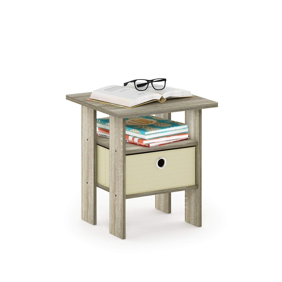 End Table Nightstand with Bin Drawer Oak/Ivory Beige Modern Contemporary - Diamond Home USA