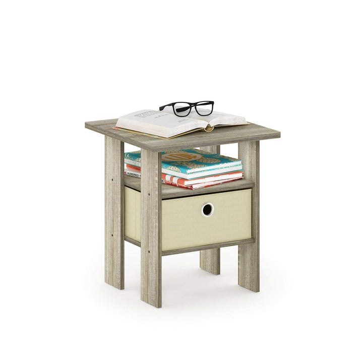 End Table Nightstand with Bin Drawer Oak/Ivory Beige Modern Contemporary - Diamond Home USA