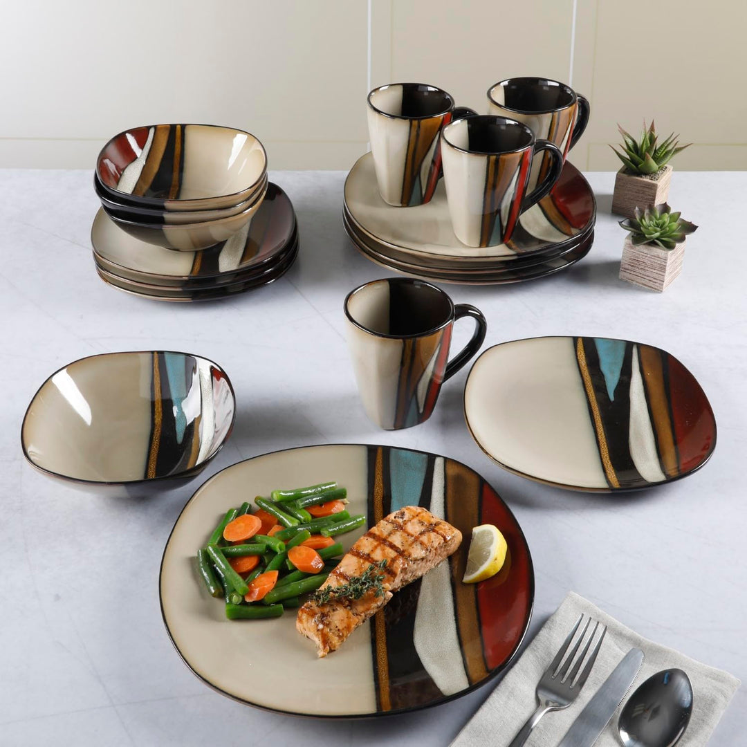 Gibson Elite Althea 16 Piece Reactive Glaze Dinnerware Multicolor - Service - Diamond Home USA