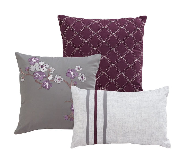 KingLinen 7 Piece Alesta Purple/Gray Comforter Set Queen