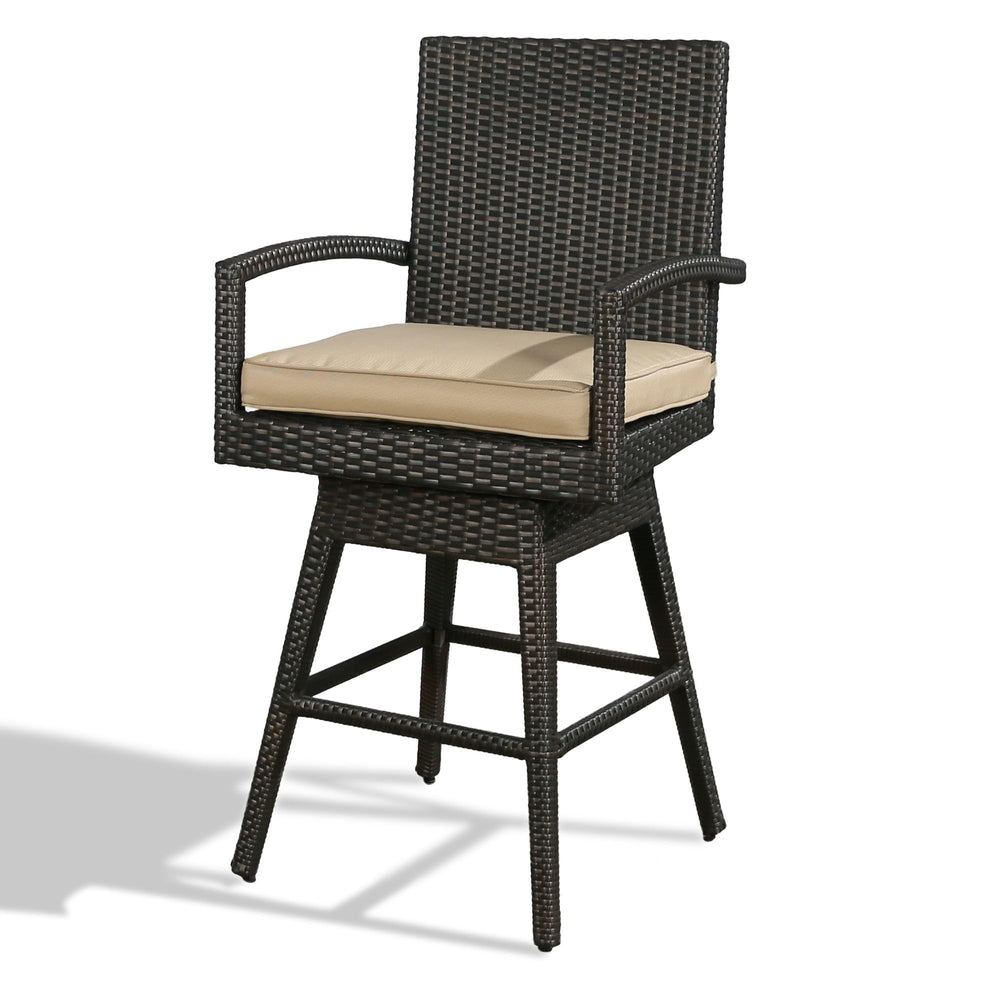 Outdoor Bar Height Stools All-Weather Swivel Stool with Cushion Brown Modern - Diamond Home USA