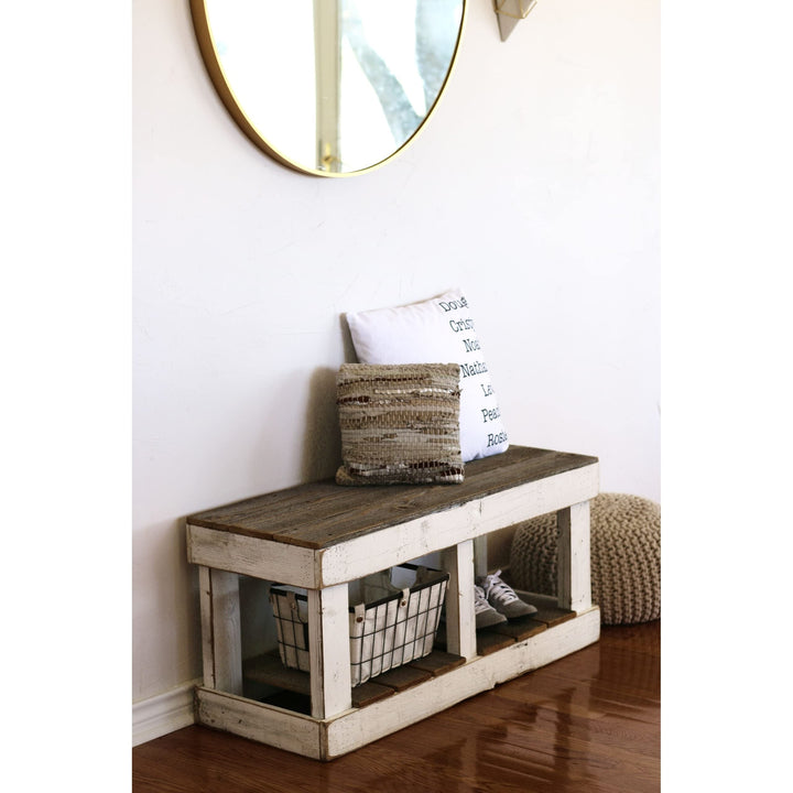 White Combo Storage Bench Farmhouse Rectangular Reclaimed Wood Natural Finish - Diamond Home USA