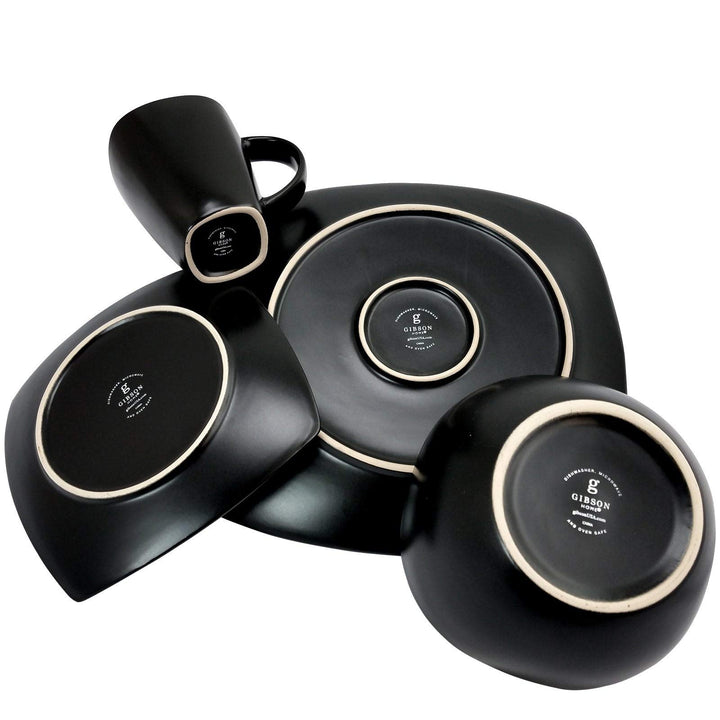 Modern 16 Piece Squared Dinnerware Set in Blue Solid Casual Square Stoneware - Diamond Home USA