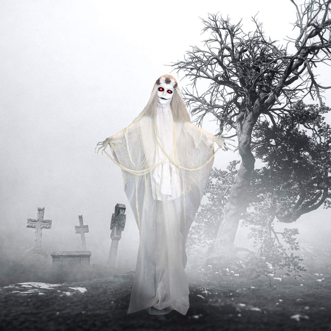 Haunted Hill Farm Life-Size Scary Talking Ghost Bride Halloween Animatronic with - Diamond Home USA
