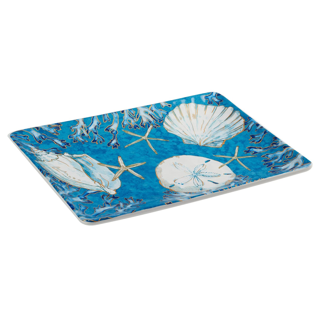 Shells ular Platter Blue Grey White Coastal Nautical Transitional - Diamond Home USA