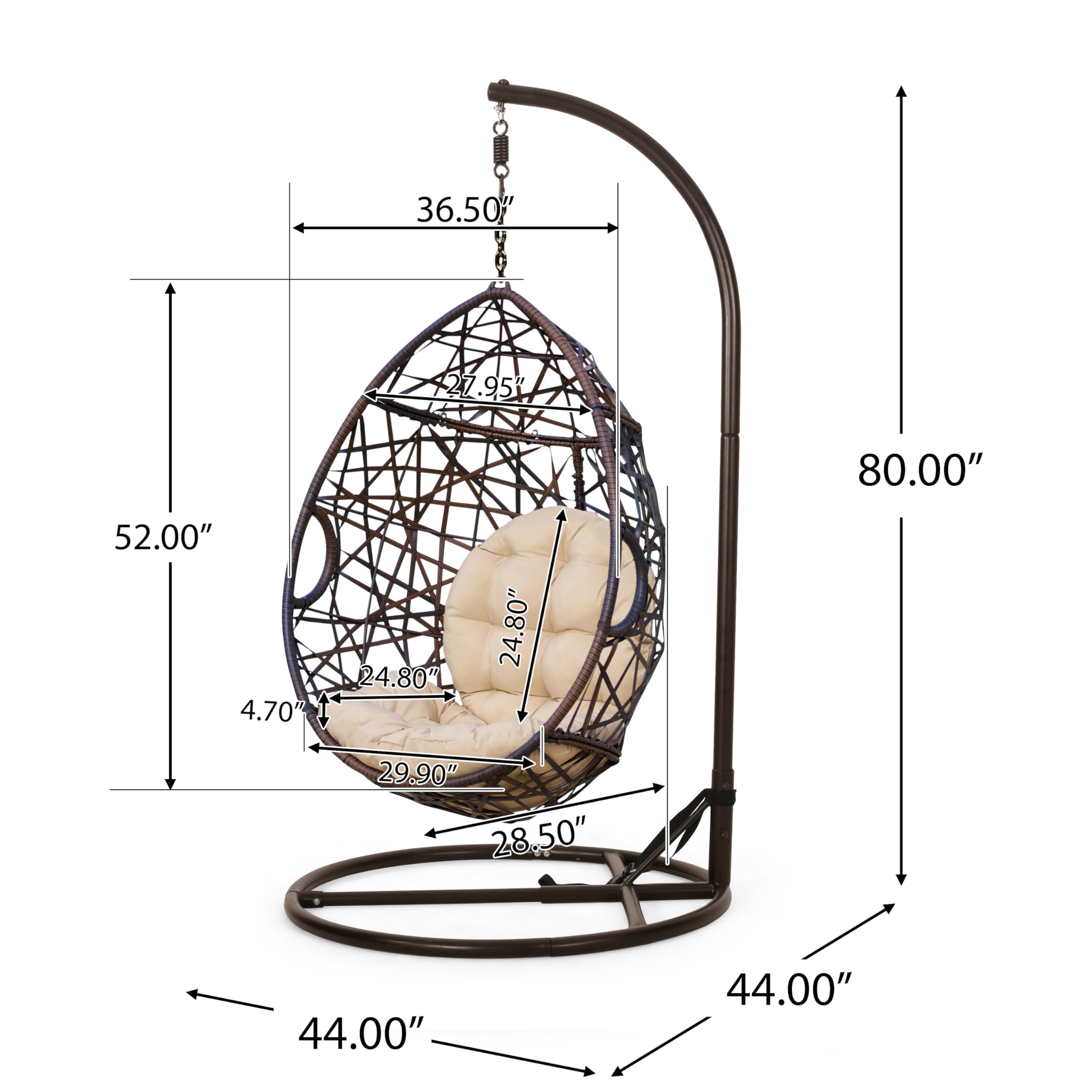 Christopher Knight Home CKH Wicker Tear Drop Hanging Chair, Brown - Thumbnail 5