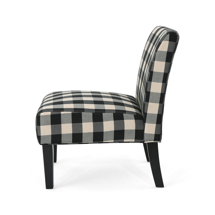 Christopher Knight Home Kendal Traditional Upholstered Farmhouse Accent Chair black checkerboard + matte black - Diamond Home USA