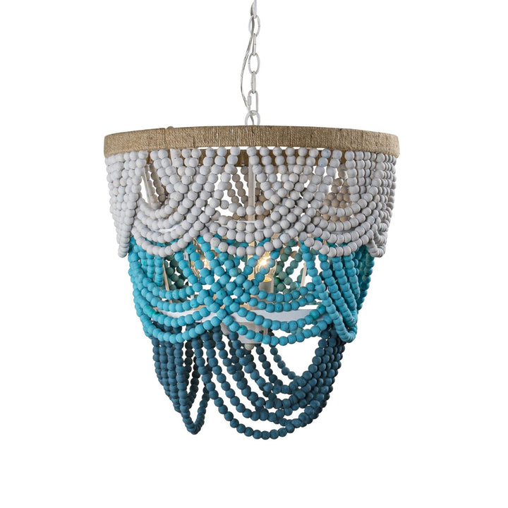 Farmhouse Blue/White Layered Wood Beaded 4-light Chandelier Blue Bohemian - Diamond Home USA