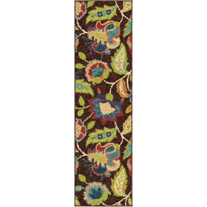 2'3 x 8' Indoor Outdoor Brown Floral Multi Color Summer Runner Rug Polypropylene - Diamond Home USA