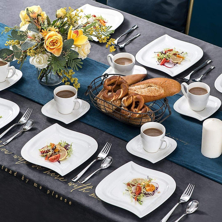 18-piece Dessert Service For 6 White Textured Casual Round Ceramic 18 Piece - Diamond Home USA