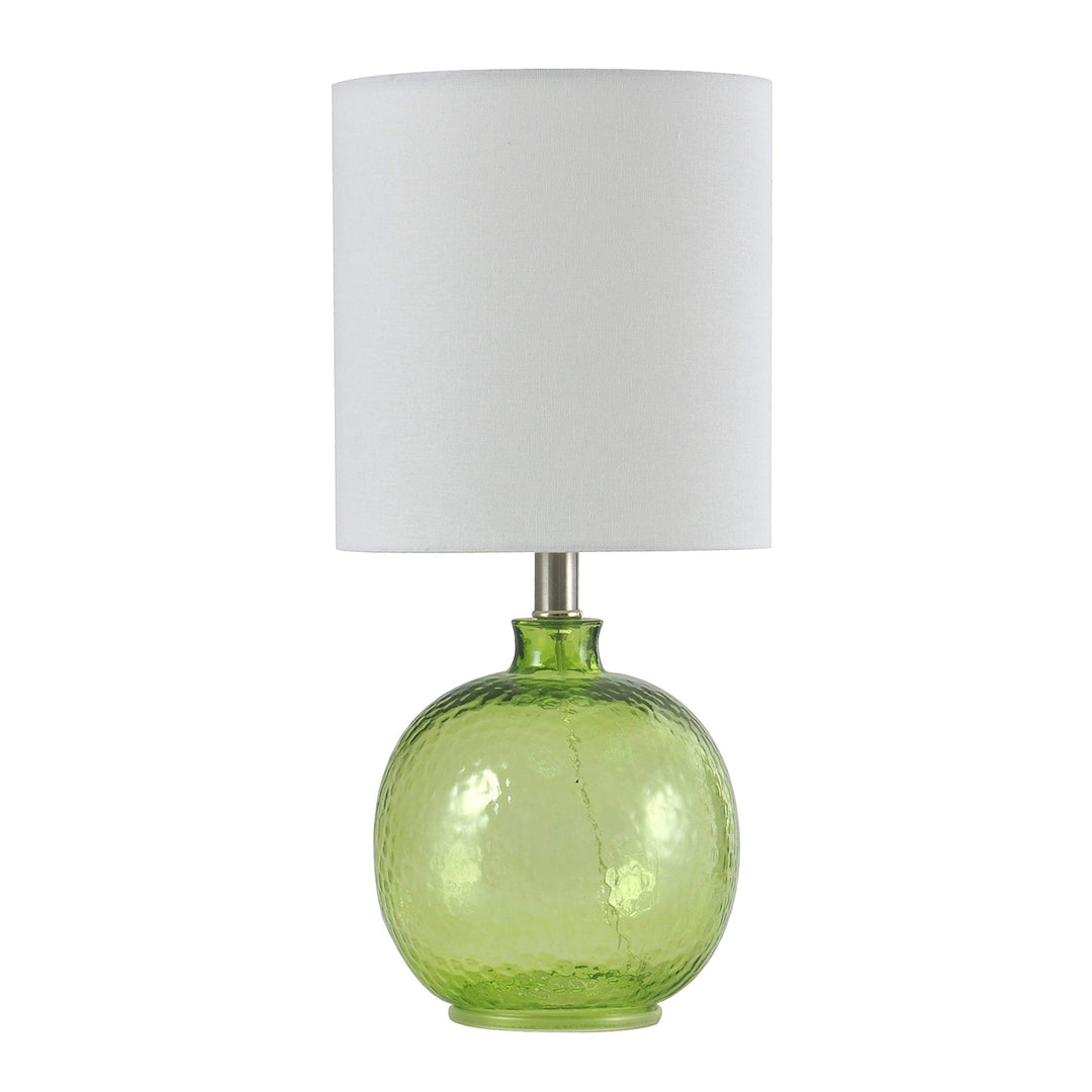 Glass Green Meadow Table Lamp - White Hardback Fabric Shade