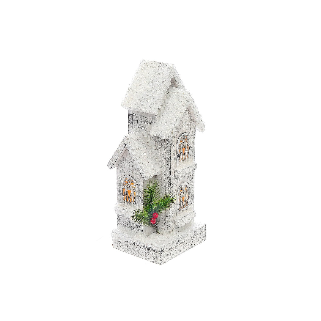 Christmas Led Snow Covered Tall House 12.6" White Wood