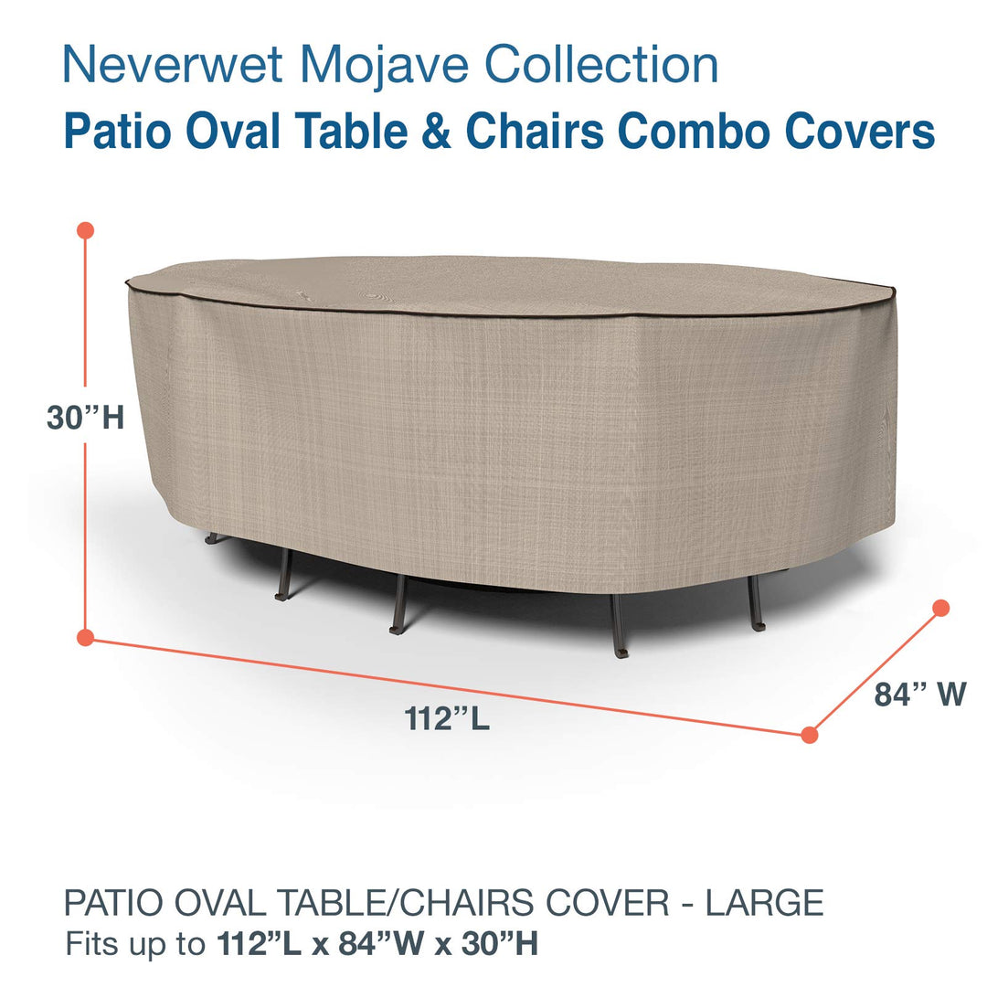 Budge NeverWet Mojave Patio Oval Table and Chairs Combo Cover Black Ivory Large - Diamond Home USA
