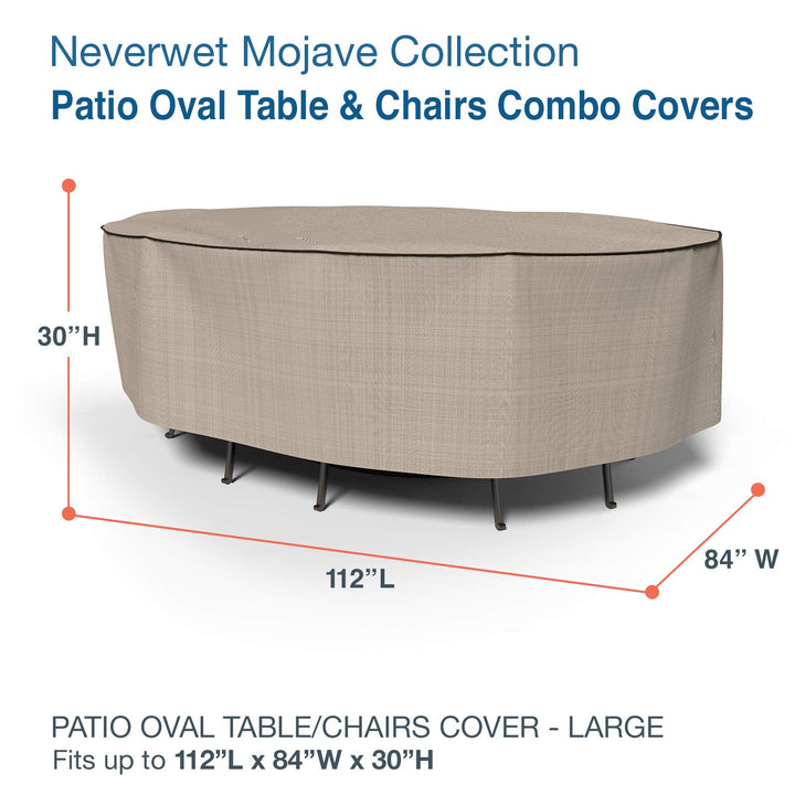 Budge NeverWet Mojave Patio Oval Table and Chairs Combo Cover Black Ivory Large - Diamond Home USA
