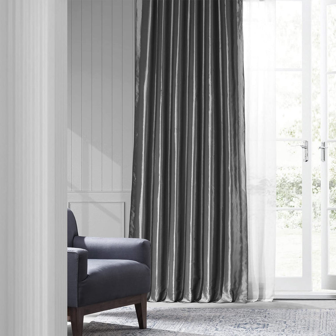Exclusive Fabric Faux Silk Taffeta Solid Blackout Curtain (1 Panel)