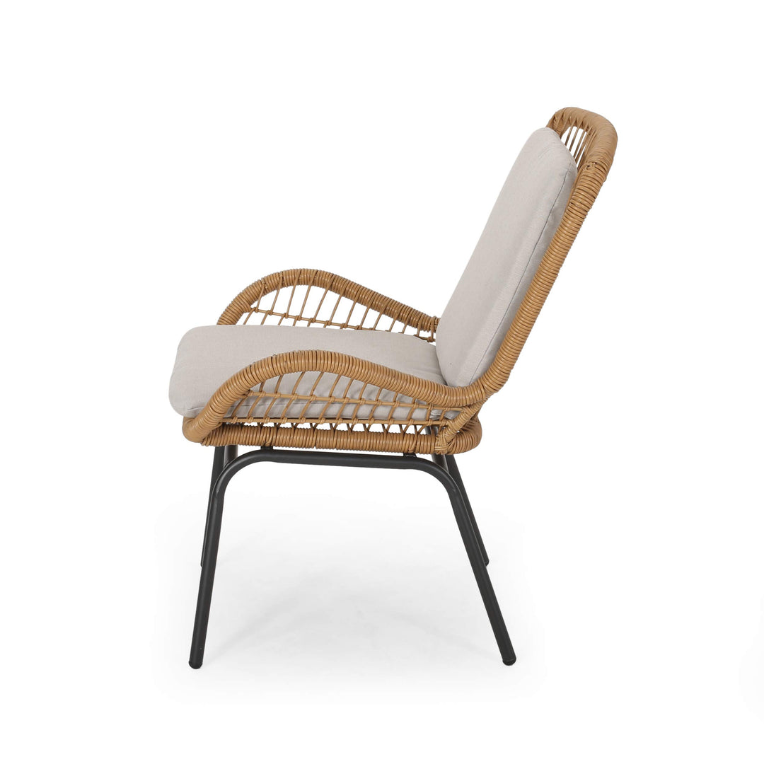 GDFStudio Outdoor Wicker Club Chair with Cushions (Set of 2) Light Brown and - Diamond Home USA