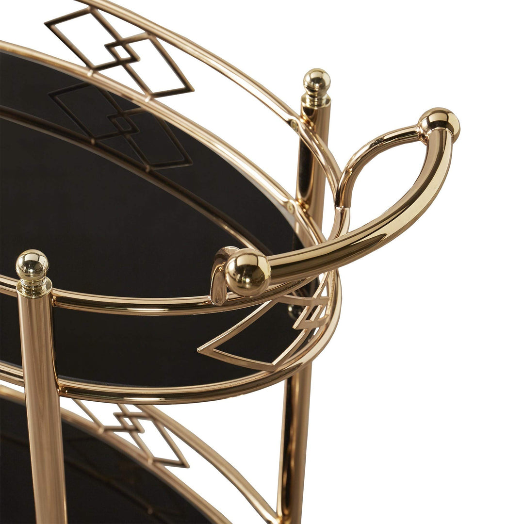 Inspire Q Metropolitan Rose Gold Metal Mobile Bar Cart with Black Glass Top Bold - Diamond Home USA