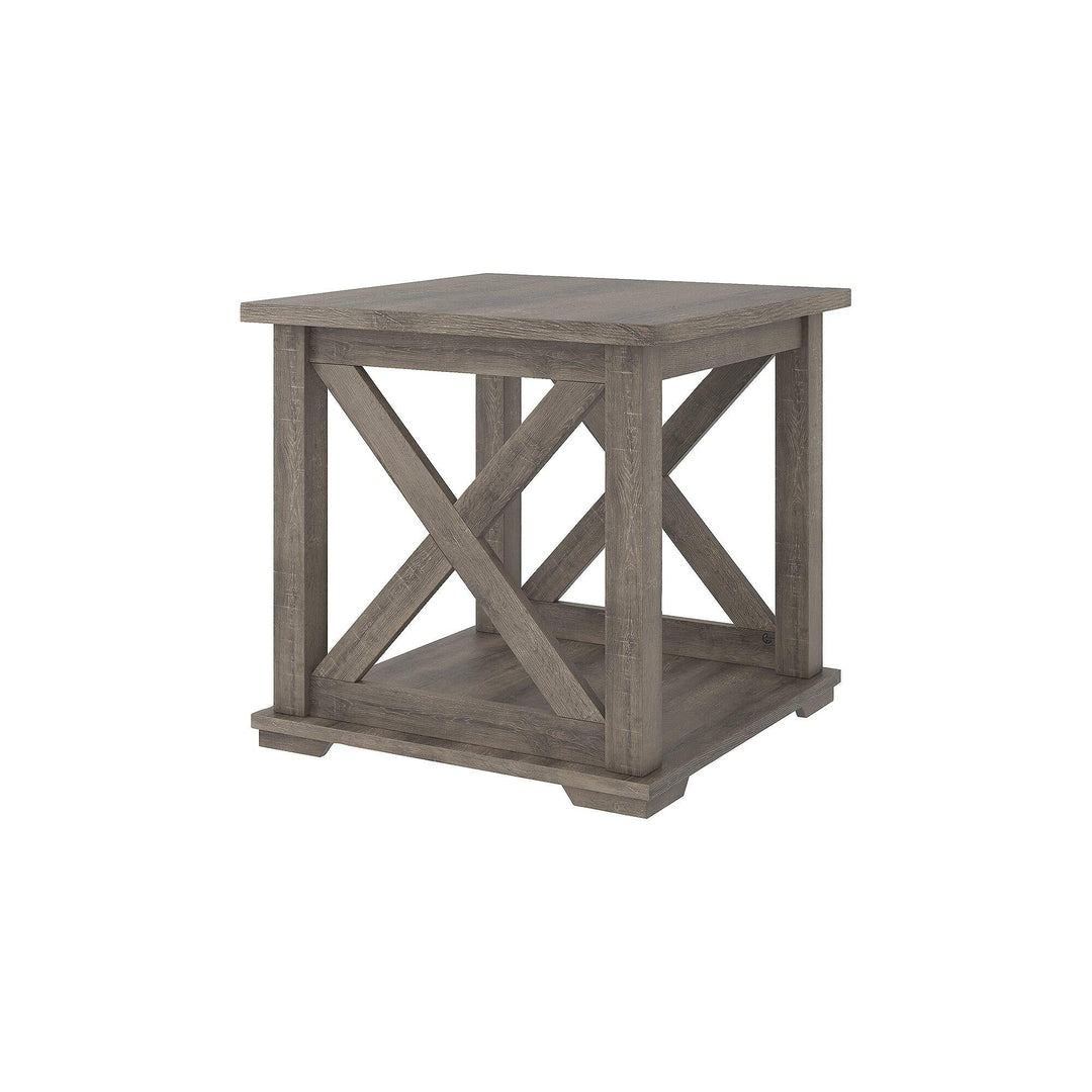 Bristle Ridge Grey Square End Table Modern Contemporary Wood Distressed Lift Top