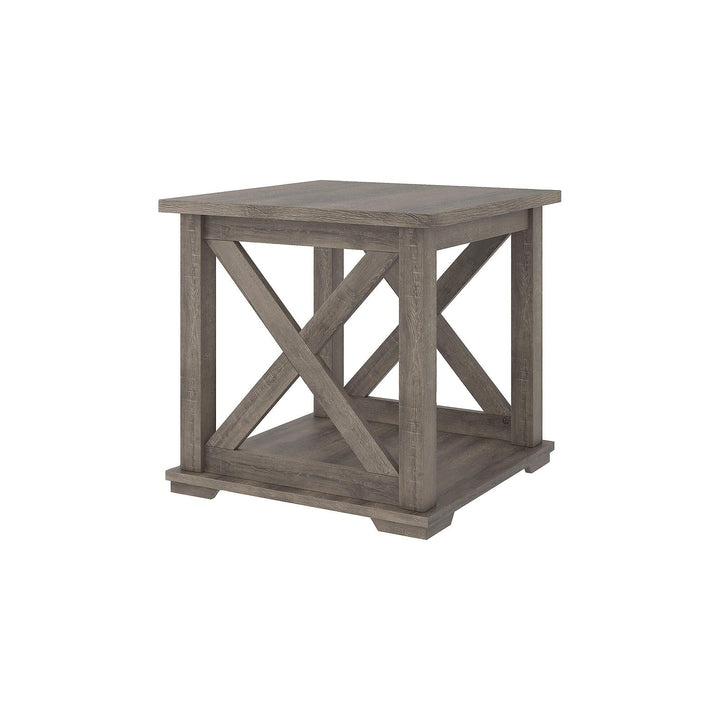 Bristle Ridge Grey Square End Table Modern Contemporary Wood Distressed Lift Top