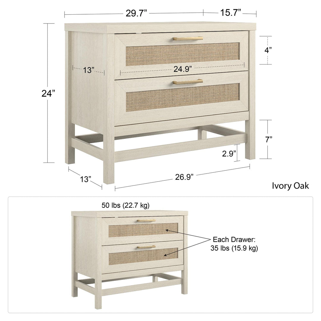 2 Drawer Nightstand Off/White Bohemian Eclectic Modern Contemporary Laminate MDF Ivory Oak - Diamond Home USA