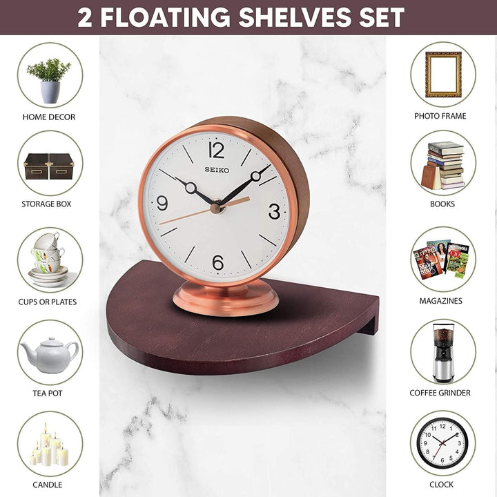 Floating Wood Shelves for Wall Semi ircle Round Set of 2 Medium Brown lassic - Diamond Home USA