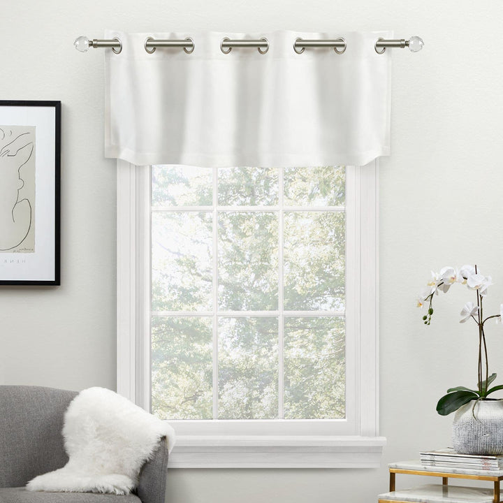 Exclusive Home Sateen Twill Woven Room Darkening Blackout Grommet Top Valance Vanilla