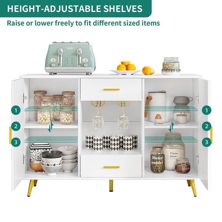Modern Wood Buffet Cabinet Sideboard with Storage Adjustable Shelf Wine Glass White - Diamond Home USA