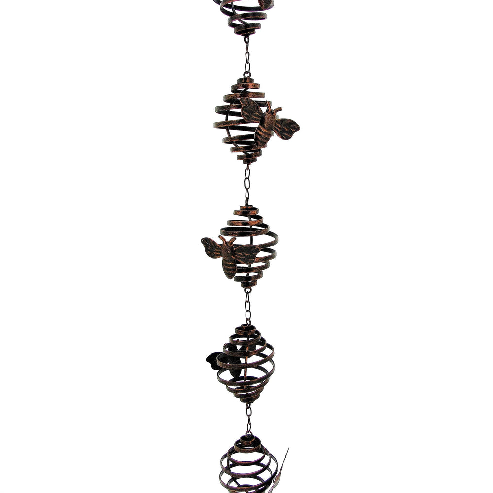 79" Long Antique Bronze Hanging Honeybee Rain Chain Brown Iron Powder Coated - Diamond Home USA