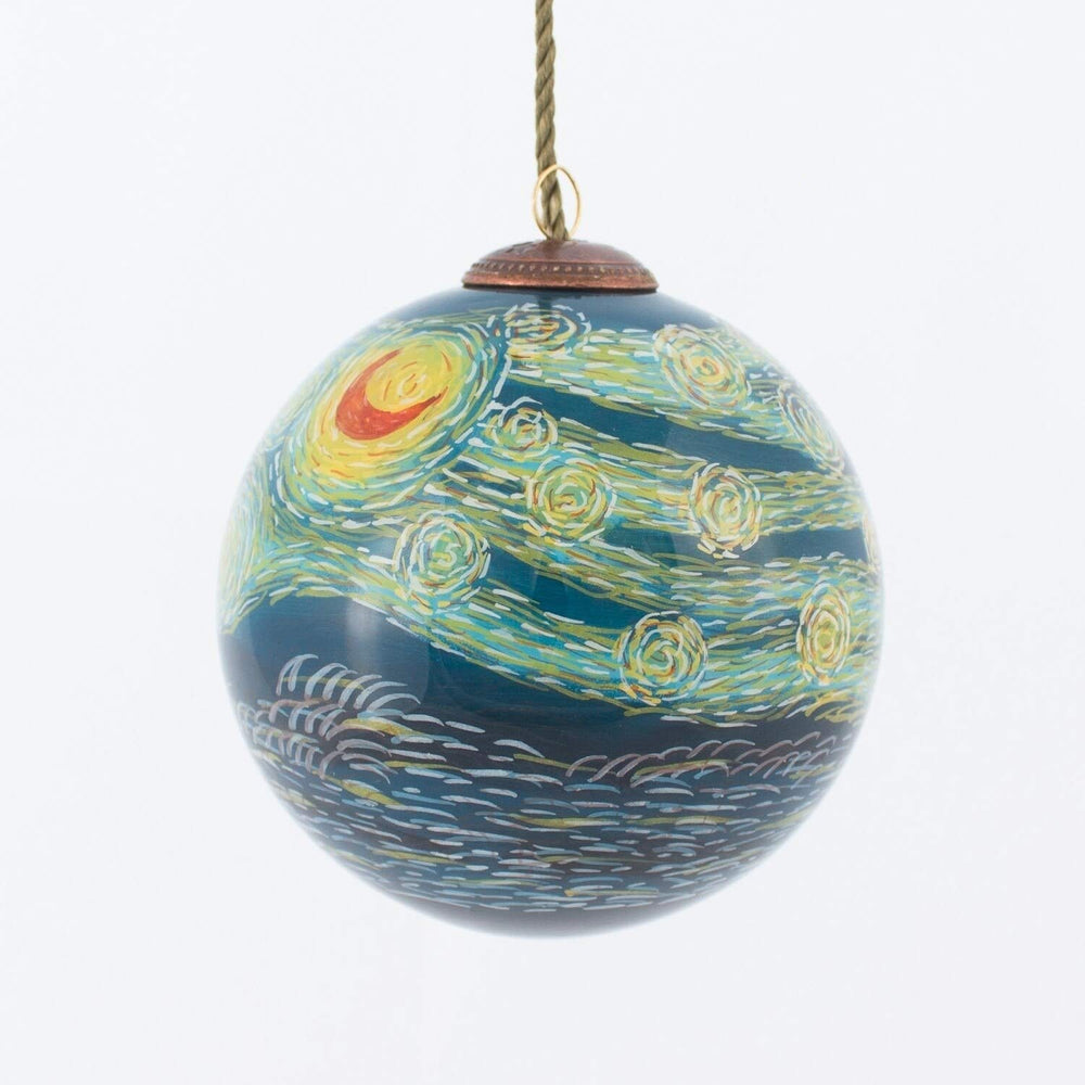 Starry Night' Hand-Painted Glass Ornament Brown Green Yellow Metal Velvet - Diamond Home USA