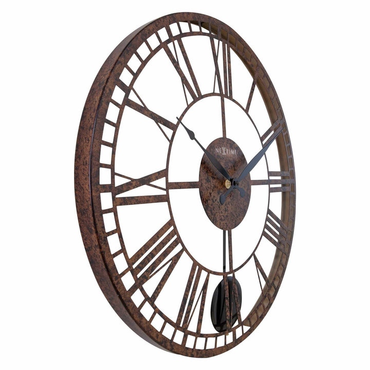 London 20 Inch Open Face Wall Clock with Roman Numerals and Pendulum Brown - Diamond Home USA