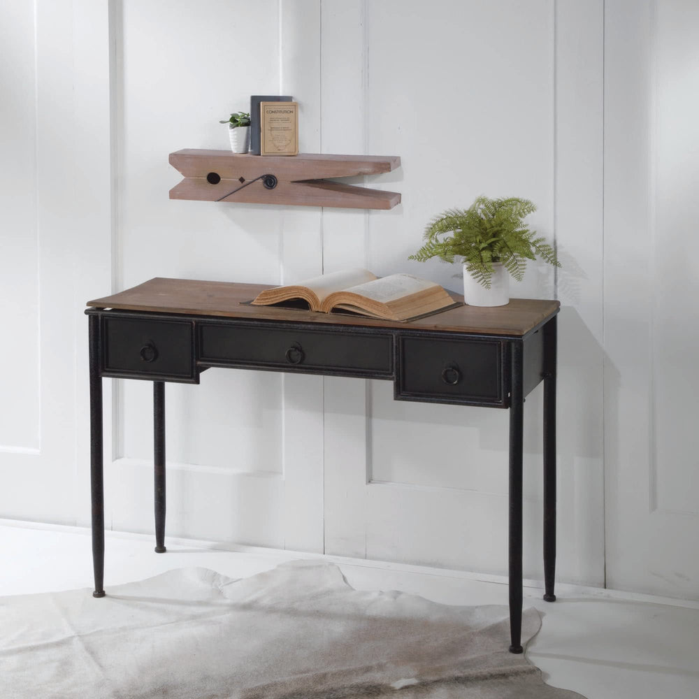 Wooden Clothespin Shelf Tan Farmhouse Modern Contemporary MDF Wood Finish - Diamond Home USA