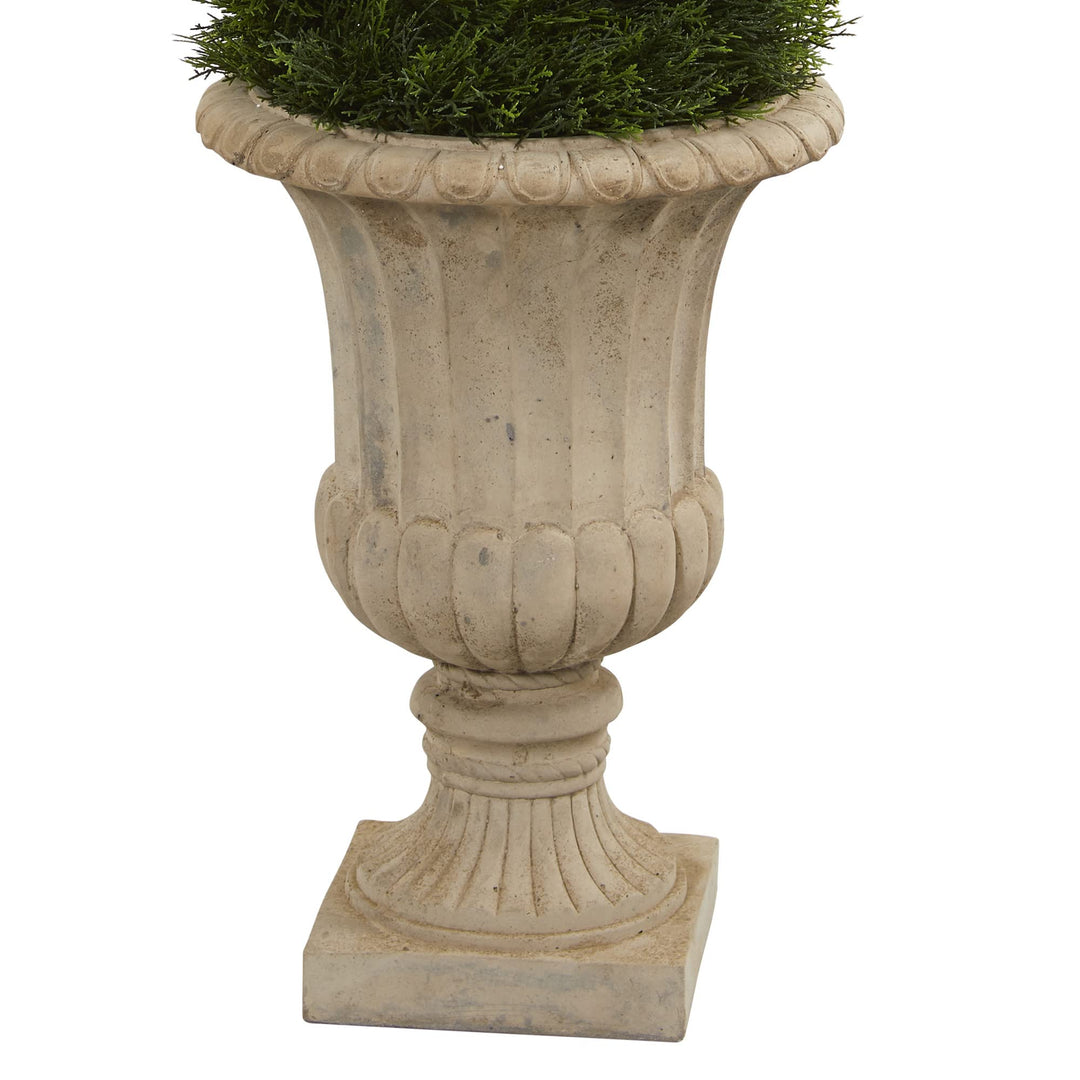 Nearly Natural 5ft. Double Pond Cypress Artificial Spiral Topiary Tree in Urn UV - Diamond Home USA