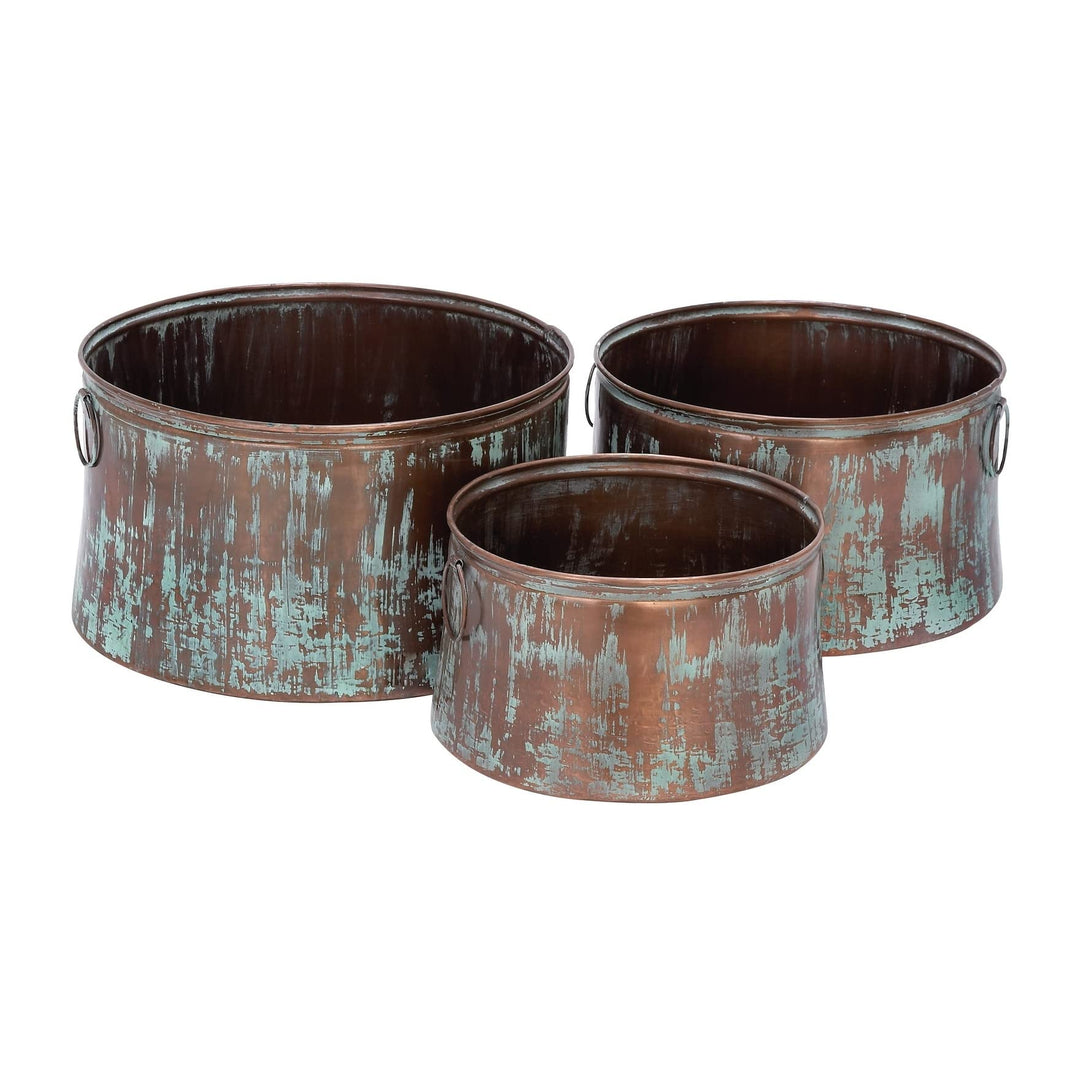 Studio 350 Set of 3 Rustic Round Distressed Drum Planters by - Diamond Home USA