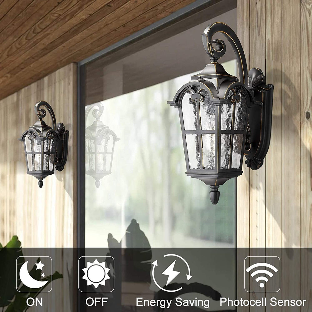 Dusk to Dawn Sensor Outdoor Wall Mounted Light with Water Glass Shade Black - Diamond Home USA